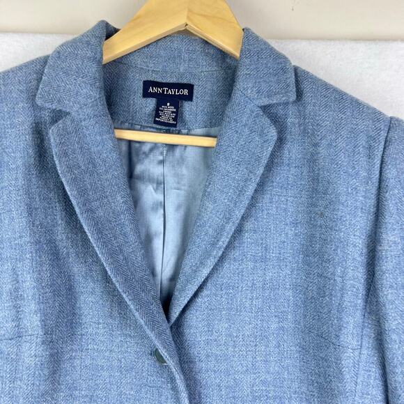 VTG Ann Taylor Blue Wool Cashmere 2-Button Blazer Academia Preppy 8 Office - Picture 3 of 10